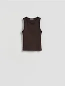 Koszulki i topy damskie - Reserved - Bawełniany top - ciemnobrązowy - miniaturka - grafika 1