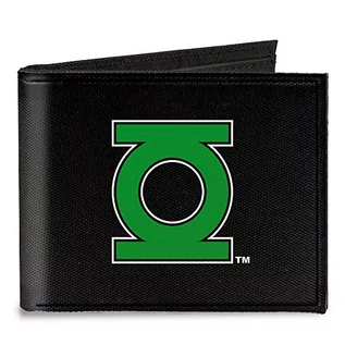 Portfele - Klamra w dół uniseks płótno dwukrotnie składany portfel - zielona latarnia logo zbliżenie czarny/gr - grafika 1