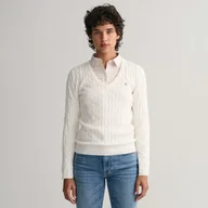 Swetry damskie - STRETCH COTTON CABLE V-NECK - miniaturka - grafika 1