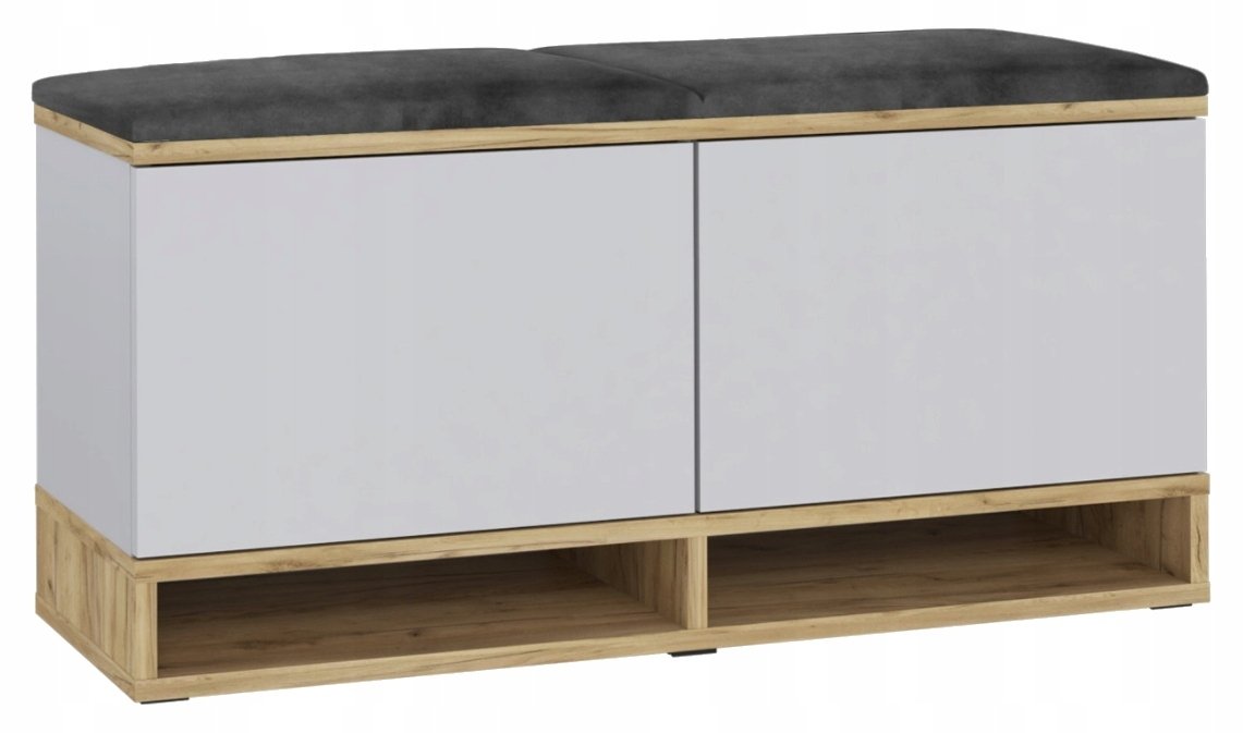 Meblowa1 Szafka na buty KANSAS BIAŁA z siedziskiem, 2 panele, nowoczesny design, minimalistyczna