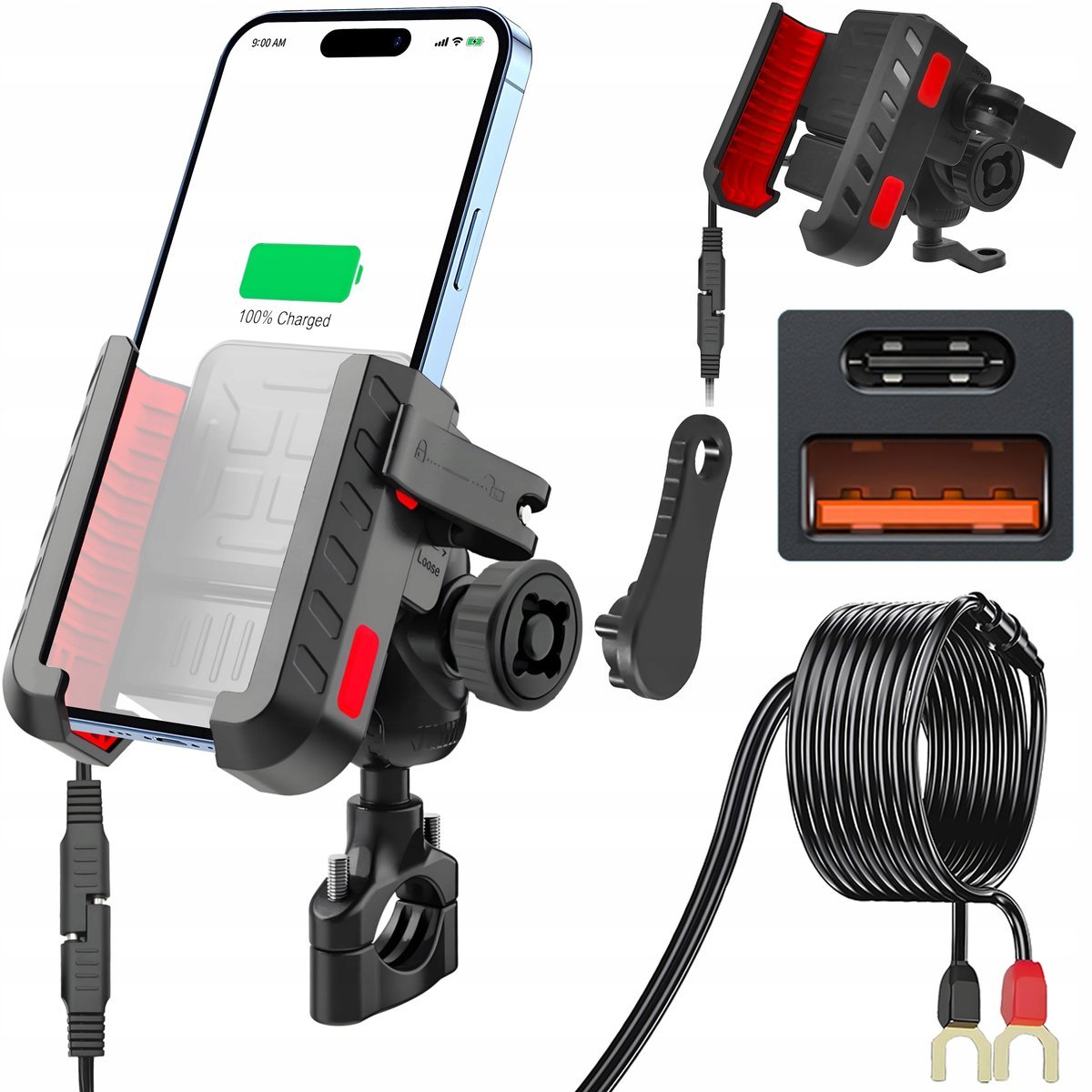 MC41 Uchwyt Motocyklowy Ładowarka 36W Szybkie Ładowanie QC 3.0 + USB-C