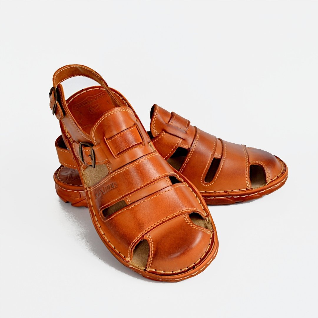 042 Skórzane polskie sandały męskie skóra MAXIMUS jasny brąz 46