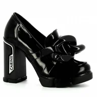 Mokasyny damskie - Czarne mokasyny na wysokim obcasie CARINII - Carinii - miniaturka - grafika 1