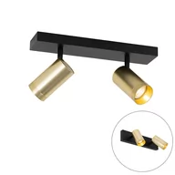Lampy sufitowe - QAZQA Reflektor sufitowy czarny ze złotymi regulowanymi 2 punktami - Jeana Luxe - miniaturka - grafika 1