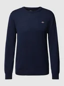 Swetry męskie - Sweter z dzianiny z okrągłym dekoltem i wyhaftowanym logo - miniaturka - grafika 1