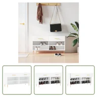 Szafki na buty - The Living Store Ławka na buty biała 102x35x55 cm Materiał drewnopochodny - miniaturka - grafika 1