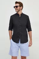 Koszule męskie - Sisley koszula męska kolor czarny slim ze stójką - miniaturka - grafika 1