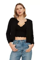 Swetry damskie - Trendyol Damski kardigan z dzianiny o regularnym kroju z dekoltem w serek czarny, Czarny, M - miniaturka - grafika 1