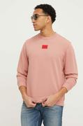 Bluzy męskie - HUGO bluza bawełniana męska kolor różowy z aplikacją - Hugo - miniaturka - grafika 1