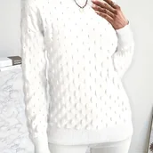 Swetry damskie - TEMU Elewantowy Sweter Damski - Miękka, Elastyczna Bluzka z Okrągłym Dekoltem i Długim Rękawem, Jednokolorowa, Regularny Krój na Jesień/Zimę, Wygodne - miniaturka - grafika 1