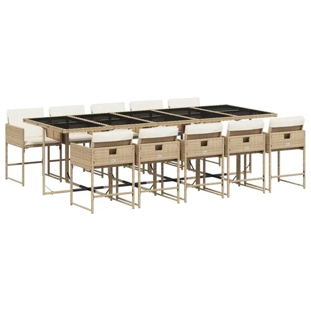 Zestaw Mebli Ogrodowych Rattan PE Beżowy, Stół 275x106x73 cm, Krzesło 5