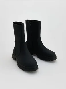 Reserved - Ocieplane botki z imitacji skóry - czarny - Buty dla dziewczynek - miniaturka - grafika 1