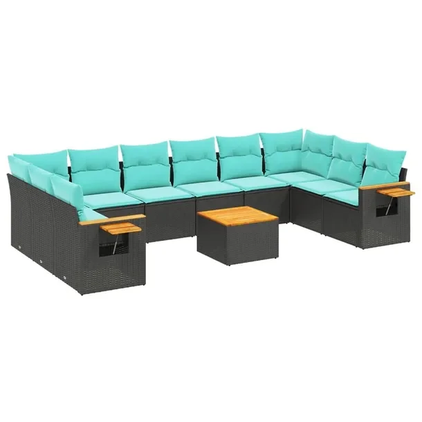 Zestaw mebli ogrodowych modułowych 8-osobowy, czarny, rattan PE, 62/85 x 6