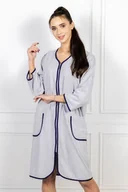 Szlafroki damskie - Bawełniany szlafrok Denisa, szary z niebieskim obramowaniem 5XL - miniaturka - grafika 1