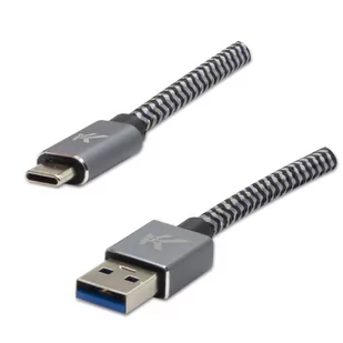 Logo USB kabel (3.2 gen 1), USB A M - 1m, 5 Gb/s, 5V/3A, szary, box, metalowy oplot, aluminiowa osłona złącza - Kable komputerowe i do monitorów - miniaturka - grafika 1