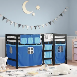 vidaXL vidaXL Dziecięce łóżko na antresoli, niebieskie zasłonki, 90x200 cm - Łóżka dla dzieci i młodzieży - miniaturka - grafika 1