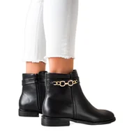 Botki damskie - Goodin Botki Ze Złotym Łańcuszkiem czarne - miniaturka - grafika 1