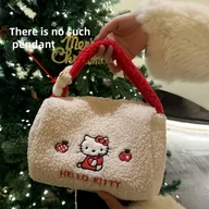 Torebki damskie - TEMU Sanrio Hello Kitty Kosmetyczka z sztruksu Duża pojemność, przenośna z czerwoną rączką, biały materiał, idealna do podróży lub codziennego - miniaturka - grafika 1