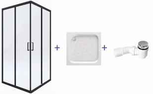 Zestaw Deante Funkia Kabina kwadratowa 80 cm, szkło transparentne + Deante Funkia Brodzik kwadratowy 80 cm + Deante Easy Clean Syfon do brodzików o odpływie 50 mm - Kabiny prysznicowe - miniaturka - grafika 1