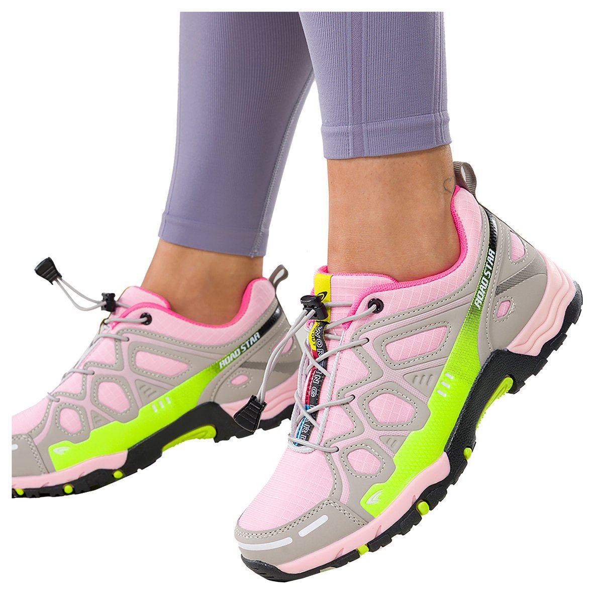 Różowe buty sportowe trekkingowe damskie na bieżnikowanej podeszwie z regulowaną elastyczną sznurówką szare wstawki Casu 2101-13W-41