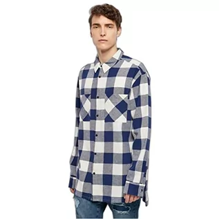 Koszule męskie - Urban Classics Męska koszula z długim rękawem oversize, Ciemnoniebieski/kremowy, 4XL - grafika 1