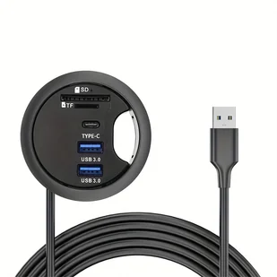 TEMU USB 3.0 Expander, z TF, USB-C, Micro-SD Card Reader, Danych Typu C, 60mm Montażem Biurkowym, Zasilaniem USB, Napięciem Operacyjnym ≤36V, dla PC - Inne - miniaturka - grafika 1