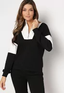 Bluzy damskie - Czarna Bawełniana Bluza z Półgolfem i Krótkim Suwakiem Sorellia - miniaturka - grafika 1