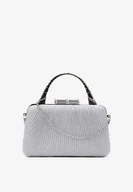 Torebki damskie - Srebrna Brokatowa Torebka Kopertówka z Rączką Ringleta - miniaturka - grafika 1