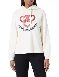 Bluzy damskie - Love Moschino Bluza z kapturem o prostym kroju z nadrukiem serc Koszulka damska, Krem, 40 - grafika 1