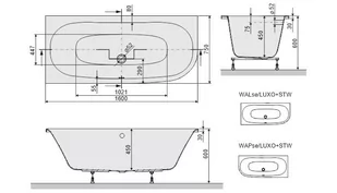 Sanplast WALse/LUXO Wanna przyścienna asymetryczna lewa 160 cm ze stelażem STW, biała 610-370-1010-01-000 - Wanny - miniaturka - grafika 2
