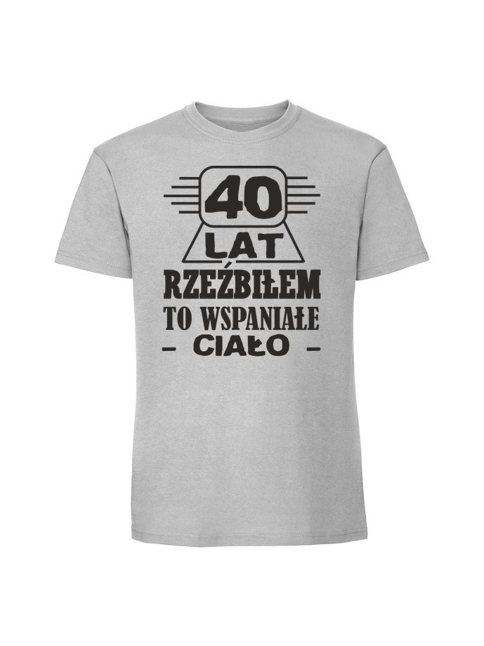 Męska koszulka z nadrukiem - 40 LAT RZEŹBIŁEM Pastelowy szary XXL