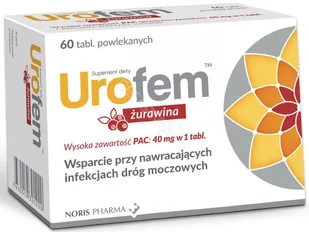 NORIS PHARMA Urofem żurawina, 60 tabletek powlekanych - Pieluchy dla dorosłych - miniaturka - grafika 2