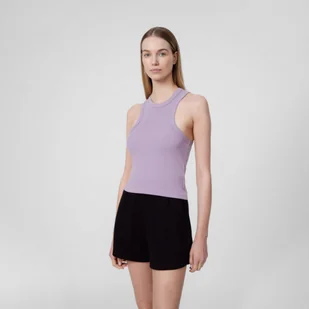 Damski crop top z prążkowanej dzianiny 4F 4FSS22TTSHF405 - Koszulki sportowe damskie - miniaturka - grafika 1