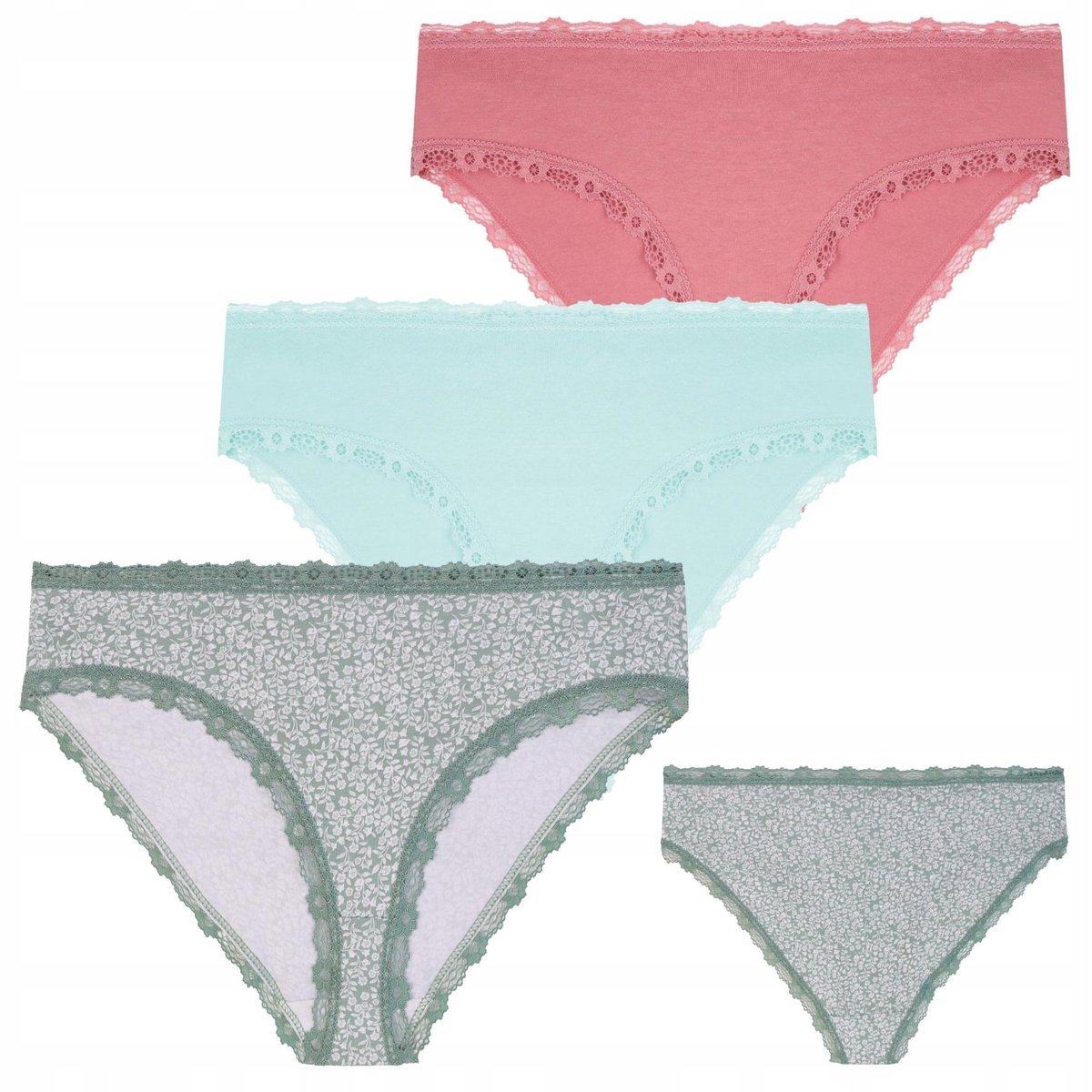 3X MAJTKI DAMSKIE FIGI BIKINI BAWEŁNIANE W KWIATY KORONKOWE MORAJ XXL