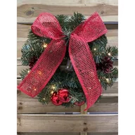 Choinki - Wianek dekorowany red z kokardą i oświetleniem LED 30 cm - miniaturka - grafika 1