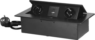 Orno Czarne gniazdo meblowe Orno OR-GM-9035/B wpuszczane w blat z ładowarką USB i przewodem 1,5m 2x2P+Z 2xUSB czarne - Gniazdka elektryczne - miniaturka - grafika 1