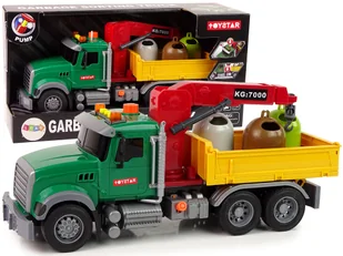 ZIELONA CIĘŻARÓWKA DŹWIG TRANSPORT KOSZ NA ŚMIECI DŹWIĘK - Samochody i pojazdy dla dzieci - miniaturka - grafika 1