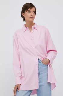 Koszule damskie - Tommy Hilfiger koszula bawełniana damska kolor różowy relaxed z kołnierzykiem klasycznym - grafika 1