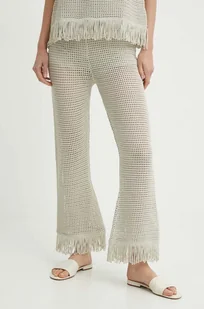 Sisley spodnie damskie kolor beżowy proste high waist - Spodnie damskie - miniaturka - grafika 1
