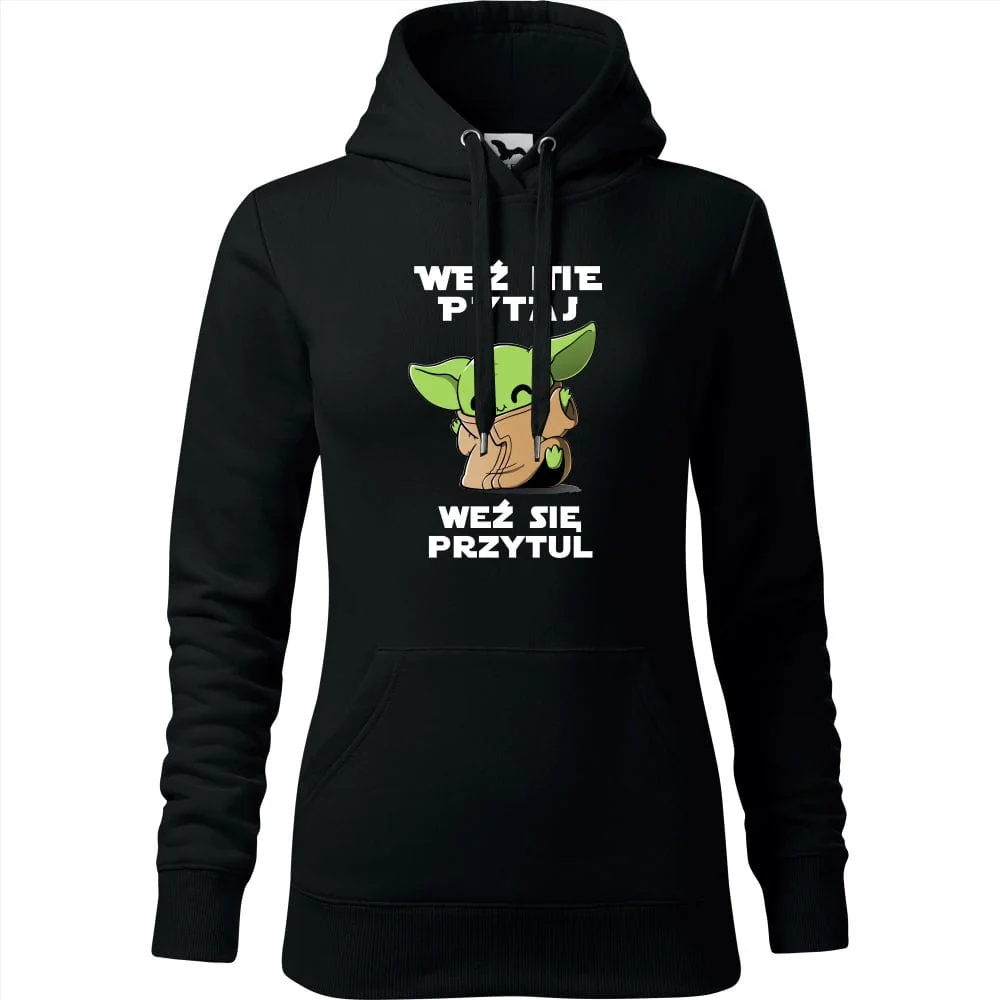 Damska Bluza Z Kapturem - Weź Nie Pytaj Weź Się Przytul Baby Yoda Czarny S