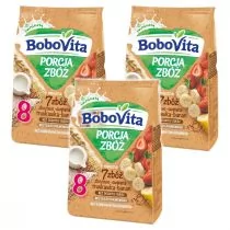 BoboVita Porcja Zbóż Kaszka mleczna 7 zbóż zbożowo-owsiana truskawka-banan po 8. miesiącu Zestaw 3 x 210 g - Kaszki dla dzieci - miniaturka - grafika 1