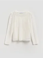Bluzki dla dziewczynek - Reserved - Dzianinowa bluzka z topem - złamana biel - miniaturka - grafika 1