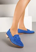 Mokasyny damskie - Niebieskie Mokasyny Vices z Perforacją z Wkładką ze Skóry Naturalnej Felithria - miniaturka - grafika 1