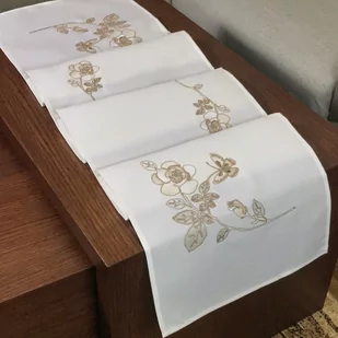 Bieżnik z haftem, 40x300, biały w liście, OH-154-C - Obrusy i serwetki - miniaturka - grafika 1