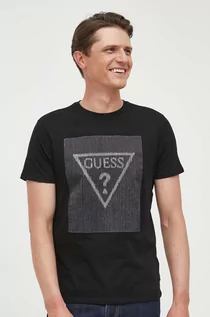 Koszulki męskie - Guess t-shirt bawełniany kolor czarny wzorzysty - grafika 1