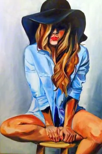 Malowanie po numerach Kobieta w koszuli i kapeluszu 40x50cm 1006450 - Malowanie po numerach - miniaturka - grafika 1