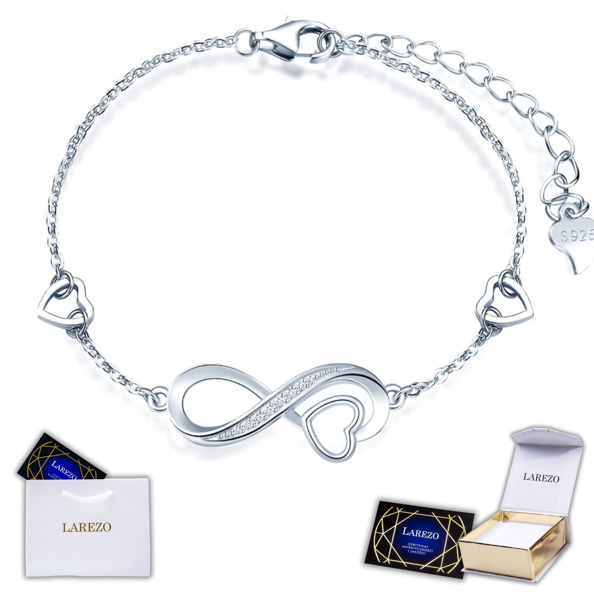 Srebrna Bransoletka z Sercem Nieskończonością Love Kryształki SREBRO 925