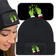 Czapki damskie - Ciepła Czapka Zimowa Czarna WEED GRINCH Modne Wz - miniaturka - grafika 1