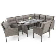 Meble ogrodowe - Zestaw mebli ogrodowych dla 9 osób PARIS BIG Technorattan Szary Poduszki szare 01 - miniaturka - grafika 1