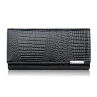Portfele - Portfel damski skórzany lakierowany czarny z tłoczeniem croco SP-16-CBL - miniaturka - grafika 1